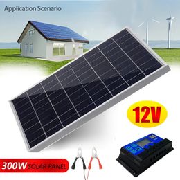 Kit complet de panneaux solaires 300W, 12V, polycristallin, alimentation USB, Portable, générateur de cellules rechargeables pour l'extérieur, pour la maison, 240108