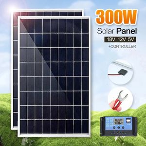 Kit de panneau solaire 300W Complete 5V 12V Polycristalline POWER PORTABLE PORTABLE GÉNÉRATEUR DE VILLOAGES SOLAIRES DE RECHARGÉE POUR CAMPING 240508