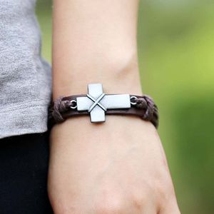 Retro Kreuz Spot Echtes Leder Legierung Schmuck Armband Christian Kreuz Armbänder Armbänder Mit Hand Kostenloser versand