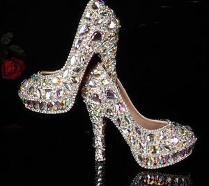 Nyaste Crystal Beaded Rhinestone Shiny High Heel Female Lady's Women Bridal Evening Shoe Prom Party Club Bar Bröllop Brudtärna Skor