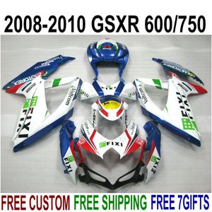 High quality fairing kit for SUZUKI GSXR750 GSXR600 2008 2009 2010 K8 K9 blue white green fairings set GSXR 600 750 08-10 TA28