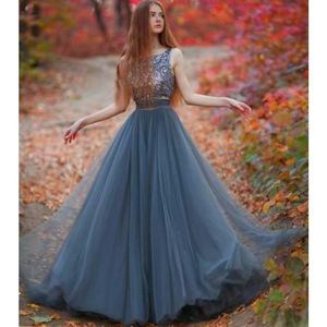 Amazing Crystal Beading Long Prom Dresses 2016 Vestidos de Festa Sequins Party Wear Tulle Kjol Vakna Evening Dress Kaftan Custom Cheap