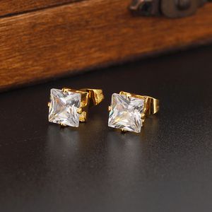 Classics Romantic Luxury Fashion Design 24k Solid Fine Yellow Gold Filled Cubic Zirconia 8MM Square Wedding Stud Earring for Women