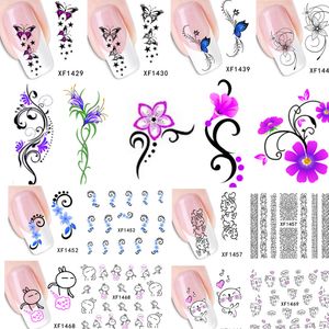 Toptan-50 adet 2015 50 Tasarımlar Zarif Kadın Nail Art Su Çıkartmaları Çıkartmaları 3D DIY Tam Sarar Folyolar Süslemeleri Çiçek Vine XF1422-1469