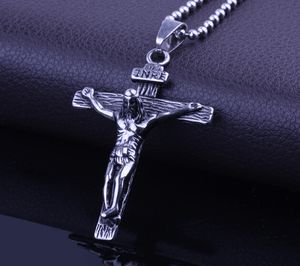 Nagelneu und Hohe Qualität Freies Perlen Kugelkette Silber 316LEdelstahl Casting Indian JESUS ​​Kreuz Anhänger Halskette Für Männer Geschenk