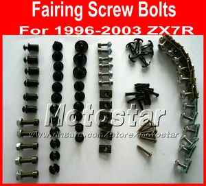 Ny professionell Motorcykel Fairing Screws Bolt Kit för Kawasaki 1996 1997 2000 2003 ZX7R 96-03 ZX 7R Svart eftermarknadsfeedningar Bultar skruv