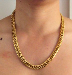 Mens tunggul guld kubansk länk kedja halsband 23.6 i riktiga människor modell 100% äkta guld, inte solid inte pengar.