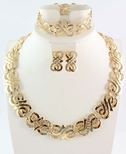 Heißes vergoldetes Kristall-Charme-Halsketten-Armband-Ohrring-Ring-Mode-romantisches Hochzeits-Schmuck-Set