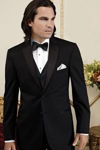 Nuovo design con risvolto con risvolto nero smoking dello sposo Groomsman abito da sposa da uomo abbigliamento da ballo (giacca + pantaloni + cravatta + gilet) 450