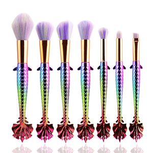 Nowy 7 Sztuk Syrenka Makijaż Zestaw Szczotki Rainbow Fish Tail Foundation Powder Eyeshadow Makijaż Pinceaux de Maquillage