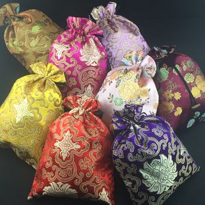 豪華な花の特別な大きいクリスマスギフトバッグ巾着中国のシルクブロコード収納袋の結婚式のパーティーの好意袋の包装袋