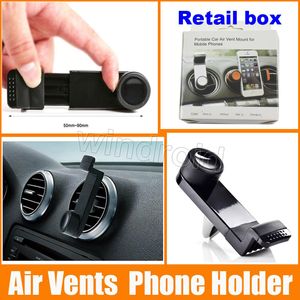 Universal Portable Justerable Mobile Telefon Holder Car Air Vent Mount för Samsung Galaxy S6 Edge Note iPhone 6 Plus GPS Retail Package 50st