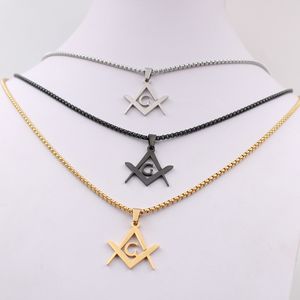 3 color choose Fashion Punk Hip-Hop Style stainless steel Masonic symbols pendant necklace Silver gold black 3mm 24 inch box chain for Mens