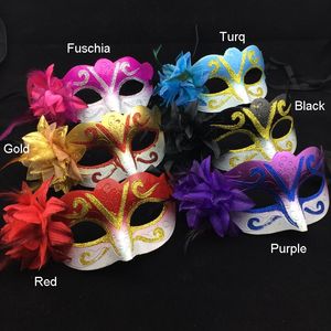 Satışa Parti Maskesi Yanal Çiçek Altın Venedik Masquerade Maske Karnaval Mardi Gras Dans Kostüm Cosplay cadılar bayramı maskesi mix renk