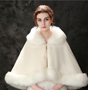 Winter Wedding Cloaks Nupcial Faux Fur Envoltório Quente Shawls Outerwear Black Borgonha Branco Estilo Coreano Mulheres Jaqueta Prom Noite Party H09