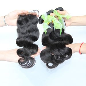 Grade 8A Brazilian Body Wave Virgin Human Hair Weaves With Lace Closure Unprocessed Malaysian Indian Cambodian Peruvian Hair Bundles Closure