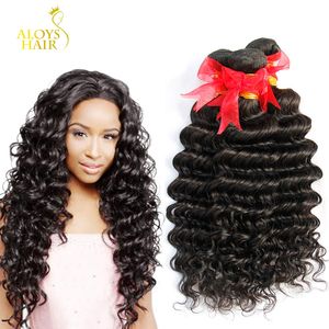 Não processado 8a brasileiro onda profunda curly virgem cabelo humano tecer pacotes malaio Mongolian cambojano indiano peruano cabelo natural preto 1b