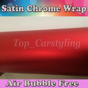 Hochwertige Chrom-Satin-Rot-Vinyl-Car-Wrapping-Folie für Auto-Fahrzeug-Styling mit Luftablass, rote Matt-Chrom-Folie, 1,52 x 20 m/Rolle