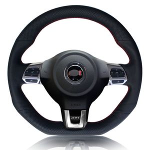 Volkswagen VW Golf GTI Scirocco Sagitar için direksiyon kapağı Durumda Hakiki deri DIY El dikiş tekerlek kapağı Araba styling