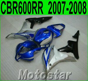 HONDA Enjeksiyon kalıplama için motosiklet kaporta kiti özelleştirmek CBR600RR 2007 2008 kasırgalar CBR 600RR F5 07 08 mavi siyah gümüş set KQ61