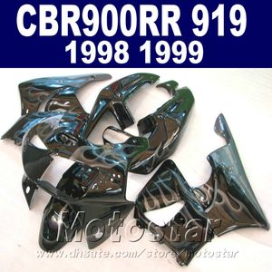 Gratis Anpassa Bodykits för Honda CBR900RR Fairings 1998 1999 Black Flames CBR919 98 99 CBR900 RR ABS Fairing Kit QD19