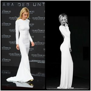 Flattering Long Sleeves White Evening Dresses Sheath Spandex Sexy Backless Long Dresses Evening Wear 2016 Newest