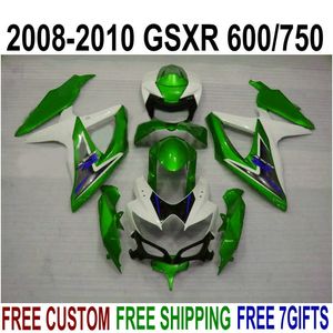 Kit de justo de plástico para Suzuki GSXR750 GSXR600 2008-2010 K8 K9 Faires Verdes Brancos GSXR 600/750 08 09 10 Motobike Set KS42