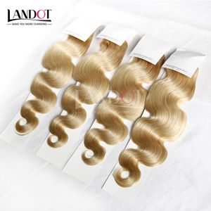 Brazilian Body Wave Hair Grade 8a Färg # 613 Bleach Blond Human Hair Weave Bundlar Brasilianska Hårförlängningar 3 / 4PCS 12-30 tum Dubbelväv