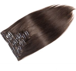 malaysian dark brown color 2 straight human hair clip in hair extensions unprocessed beauty weaves 10 pcs lot 100g lot