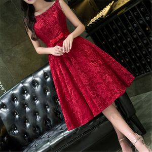 Stunning Lace Cocktail Dresses Scoop with Beading Sleeveless 100CM Long Prom Dress Party Gowns Cheap Dark Red,Burgundy,Royal Blue