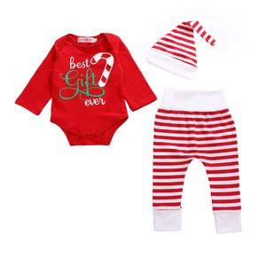 Weihnachts-Pyjamas, Baby-Strampler, Tops + lange Hosen + Mütze, 3-teilig, Kinder-Outfits-Set, süßes Neugeborenes Baby, Mädchen, Jungen, Overall, Spielanzug, Kleinkind-Kleidung