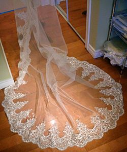 New Gorgeous Real Image Wedding Veils Tre meter Long Veils Lace Applique Crystals Sheer Tulle Cathedral Längd Billiga Bridal Veil