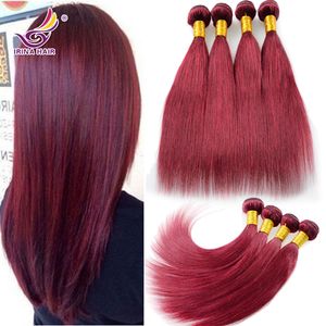 7a Kambodjanska Virgin Hair Straight 4pcs Lot Rödvin Färg # 99J Burgundy Virgin Peruvian Hair Bundles 8-30Inch 100% Remy Human Hair Extension