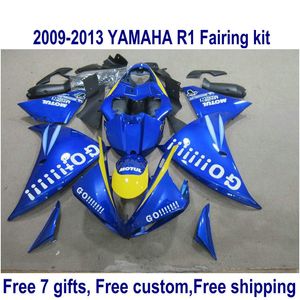 Gratis Anpassa Fairings Set för Yamaha YZF R1 2009-2011 2012 2013 YZF-R1 Blue Black Go !!!! Fairing Body Kit 09-13 ha34