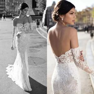 Gali Karten Mermaid Wedding Dresses Sexy Sheer Neckline Long Sleeve Bridal Gowns Custom Made Backless Wedding Dress Plus Size