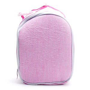 Rosa Seersucker Cooler Bag 25st Lot USA Ga Lager Stripes Handle Lunch Tote Bag Skola Isolerade Matbärare Domil106344