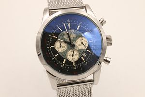 Top-Chronograph-Herrenuhr mit rostfreiem Gürtel, silbernes Skelett, schwarzes Zifferblatt und weißer Zeiger, Trenduhren im Angebot