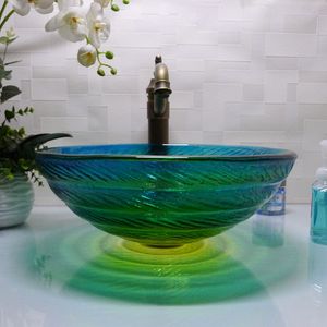 Bathroom tempered glass sink handcraft counter top round basin wash basins cloakroom shampoo vessel bowl HX001