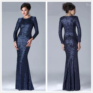 Blue Sleeves Navy Sequined Mermaid Long Evening Crystals Beaded Floor Length Party Prom Mother Dresses