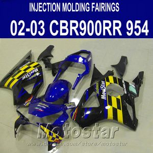 Spritzguss Motorradteile für Honda cbr900rr Verkleidungen 954 2002 2003 blau gelb Movistar CBR954RR Verkleidungsset CBR900 RR 02 03 YR26