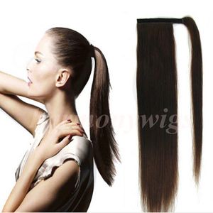 Toppkvalitet 100% Human Hair Ponytails Detangle Hair 20 22Inch 100g # 1 / Jet Black Straight Brasilianska Indiska hårförlängningar Fler färger