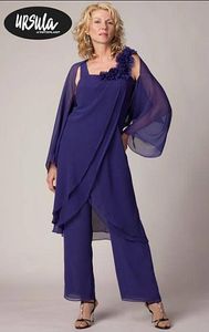 Abiti da cerimonia in tunica in chiffon formale da madre blu per la festa nuziale abiti da madrinha Abiti da donna per la madre dello sposo con giacca a portafoglio