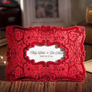 Wholesale- Chinese Red Wedding Invitation Cards, Embossing decorative pattern,Customizable,Printable,with envelopes