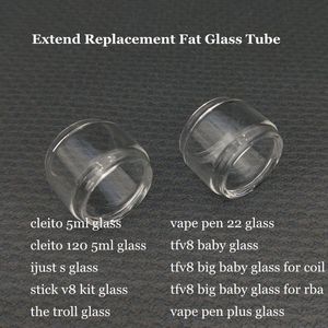 Tubo de vidro de substituição para expansão de gordura, tubo de vidro para caneta vape 22 plus tfv8 bebê grande cleito 120 ijust s stick v8 kit tanque troll