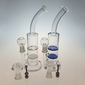 Glass Water Bong Comb Hookahs Dab Rigs Cyclone Disk Perc Two Function Oil Rig Water Pipes With Titanium Nail Wp101 Clear Blue Color