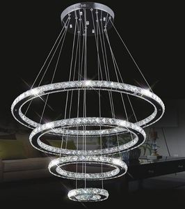 مصابيح قلادة كبيرة حديثة LED الثريات K9 كريستال تعليق تركيبات للعيش غرفة الطعام 4 الماس الدائري بريقا الإضاءة دائرة LLFA