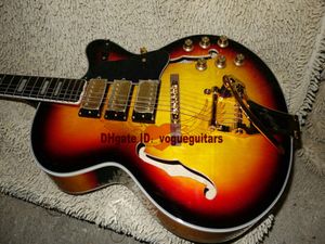 lPiù nuova chitarra personalizzata Sunburst 3 pickup Hollow Jazz Guitar Gold Hardware Chitarre all'ingrosso CALDO