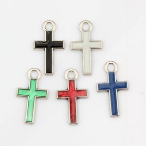 500Pcs Mix Color Small Enamel Cross Alloy Charms Pendant For Jewelry Making Bracelet Necklace DIY Accessories 8mm*15mm