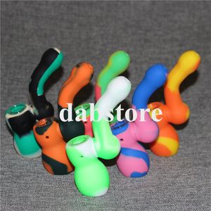 Tubulação de água de Silicone inquebrável Tubulação de Silicone bong Tubos de Mão de Silício Seco Erva Com Tigela De Vidro Para Fumar