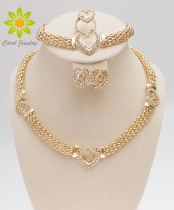 Dubai K Gold Plated Heart Shape Necklace Set Fashion Crystal Wedding Bridal Costume Jewelry Ses